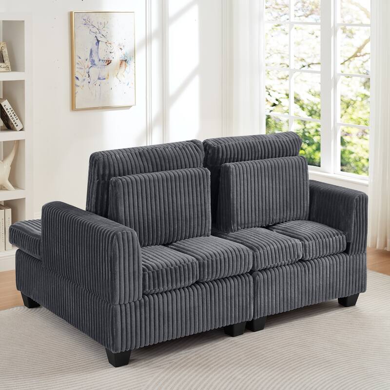 Chaise Lounge Sofa Chair, Loveseat with Adjustable Backrest, Convertible 2-Seater Sectional Sofa Chair