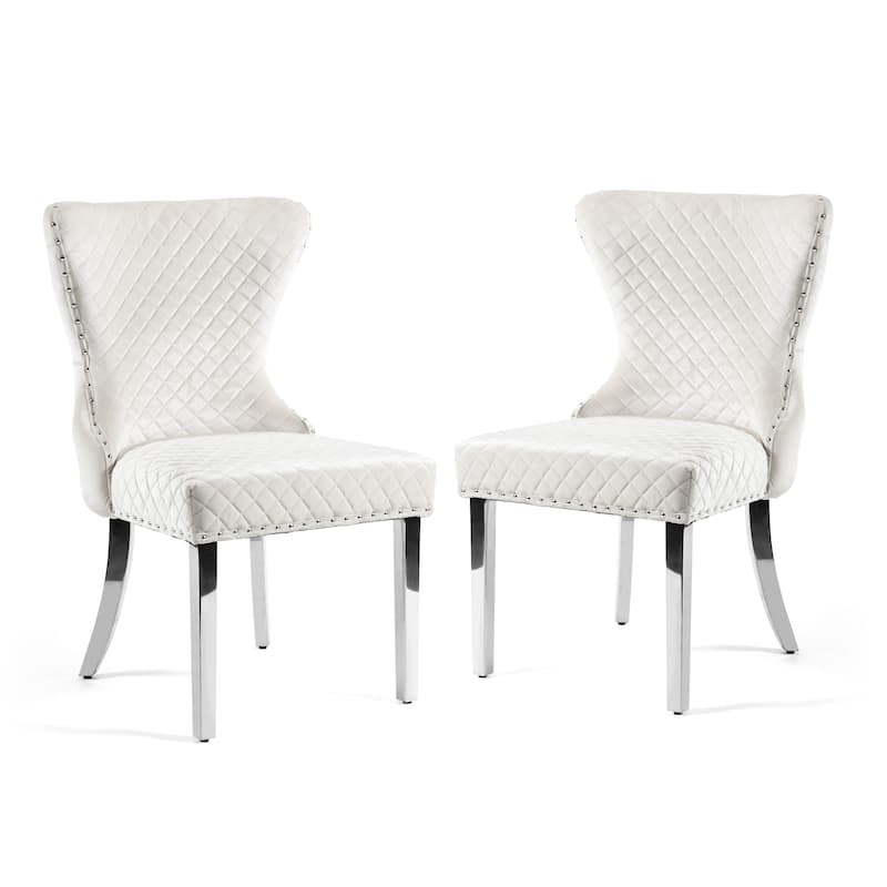 Furniture of America Thaddeus Glam Fabric Dining Chair with Nailhead Trim (Set of 2)