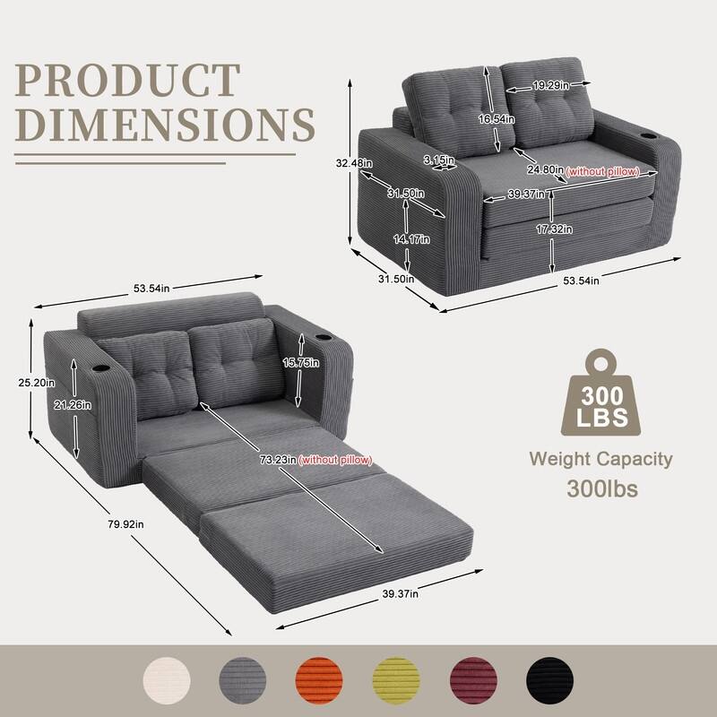 HOMEFUN 2 in 1 Convertible Sofa Bed,Corduroy Upholstered Compressed Sofa Bed for Living Room