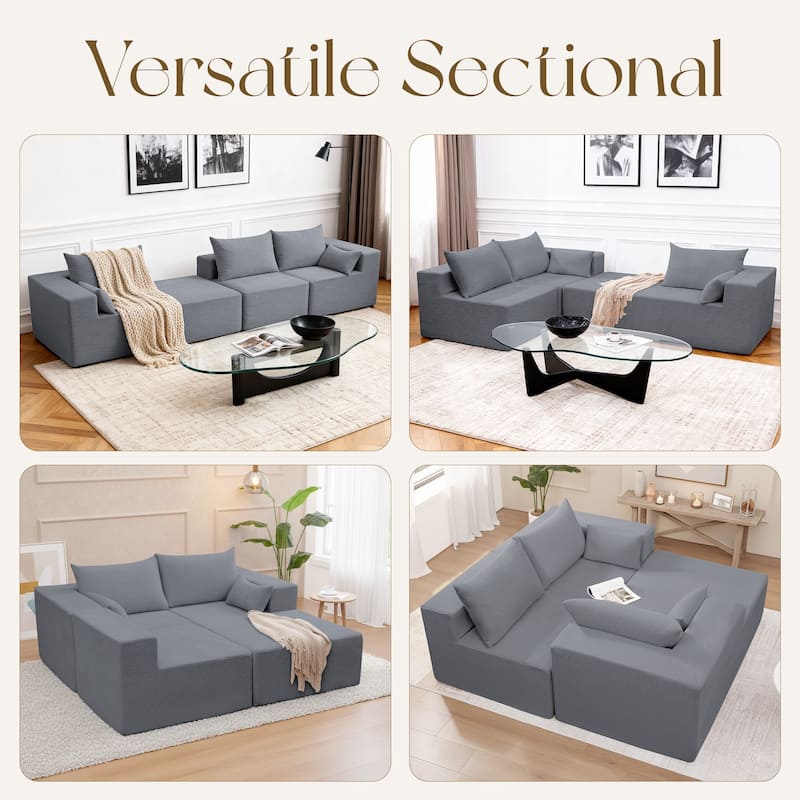 Oversized L-shaped Plush Corduroy Couch, Sectional Sofa with Deep Cushions and Chaise Lounge