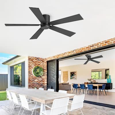 2 Set 42-inch Flush Mount Ceiling Fan No Light with Remote(5 Reversible Blades)