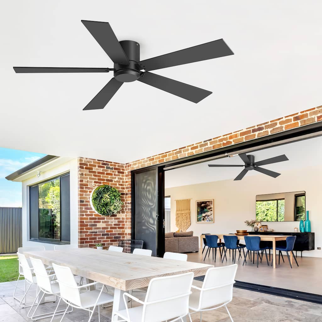 2 Set 42-inch Flush Mount Ceiling Fan No Light with Remote(5 Reversible Blades)