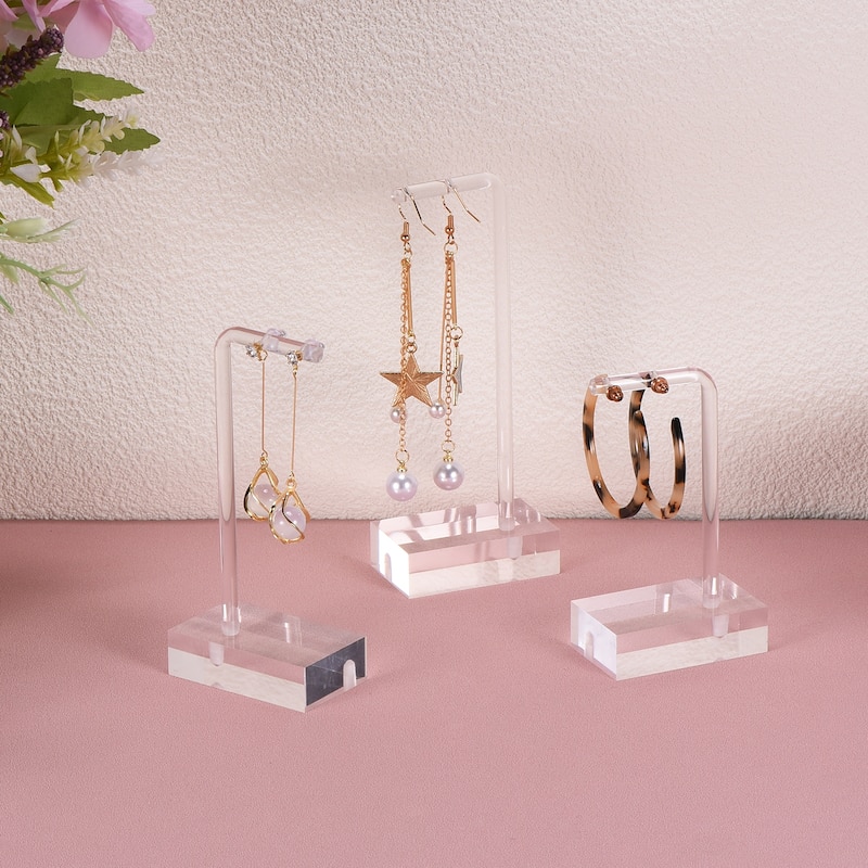 2Pcs Acrylic Earring Display L Stand Jewelry Storage Rack, Clear