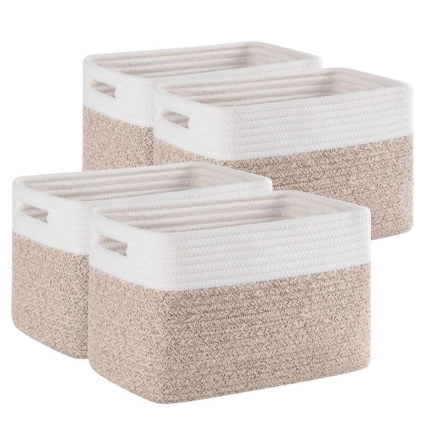 4 Pack Storage Baskets for Organizing, Woven Baskets for Shelves - Brown & White