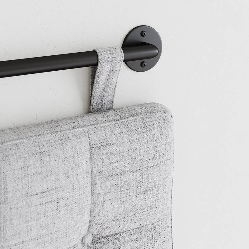 Nathan James Remi Wall Mount Tufted Headboard with Adjustable Straps and Black Metal Rail