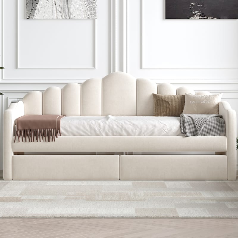 Upholstered Daybed with 2 Drawers