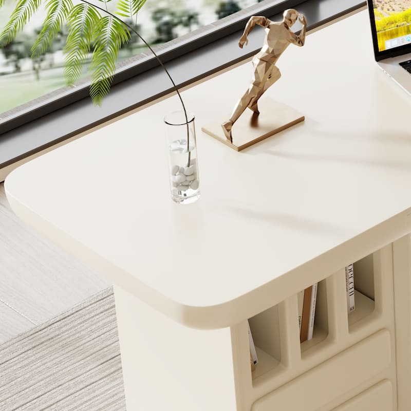 70.87" Beige Writing Desk, with 4 Drawers, Retangular Shaped, Round edges for Meeting Room