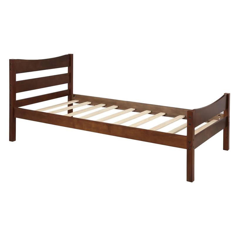 Elegant Twin Wood Platform Bed Frame with Headboard and Wooden Slats for Durable Support