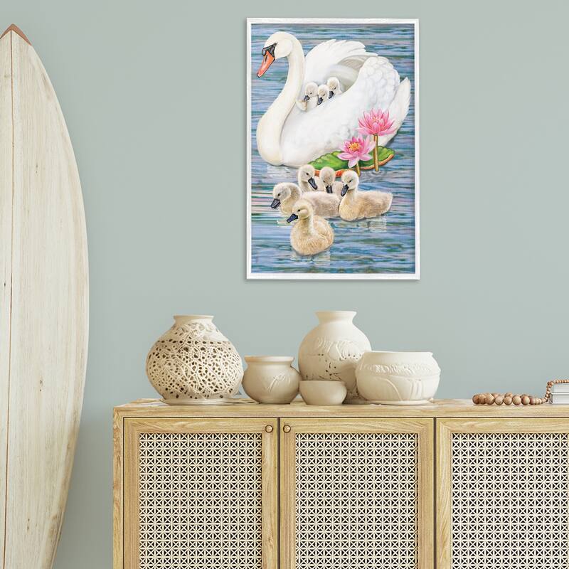 Stupell Swan Family & Lotus Flowers Framed Giclee Art Design By Rosiland Solomon