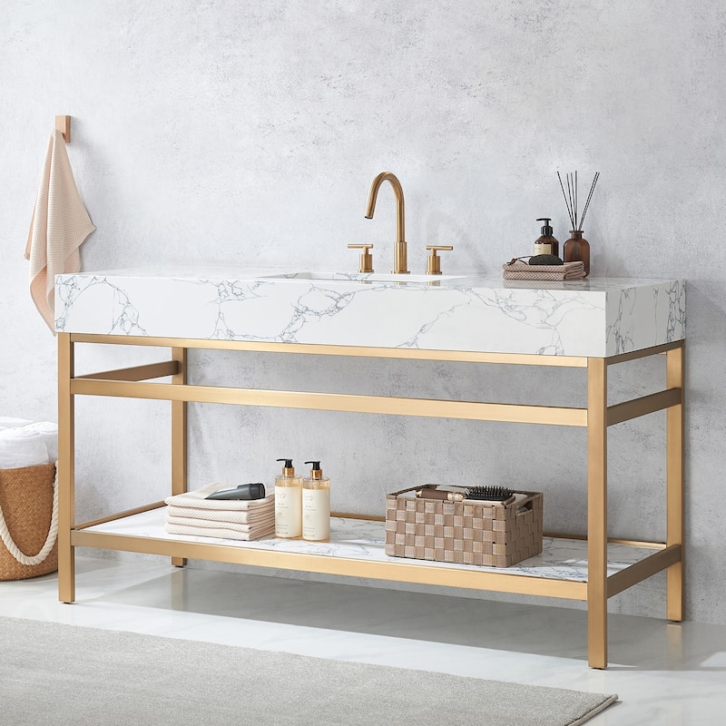 Ecija Bath Vanity, Metal Support with Composite Stone Top, no Mirror