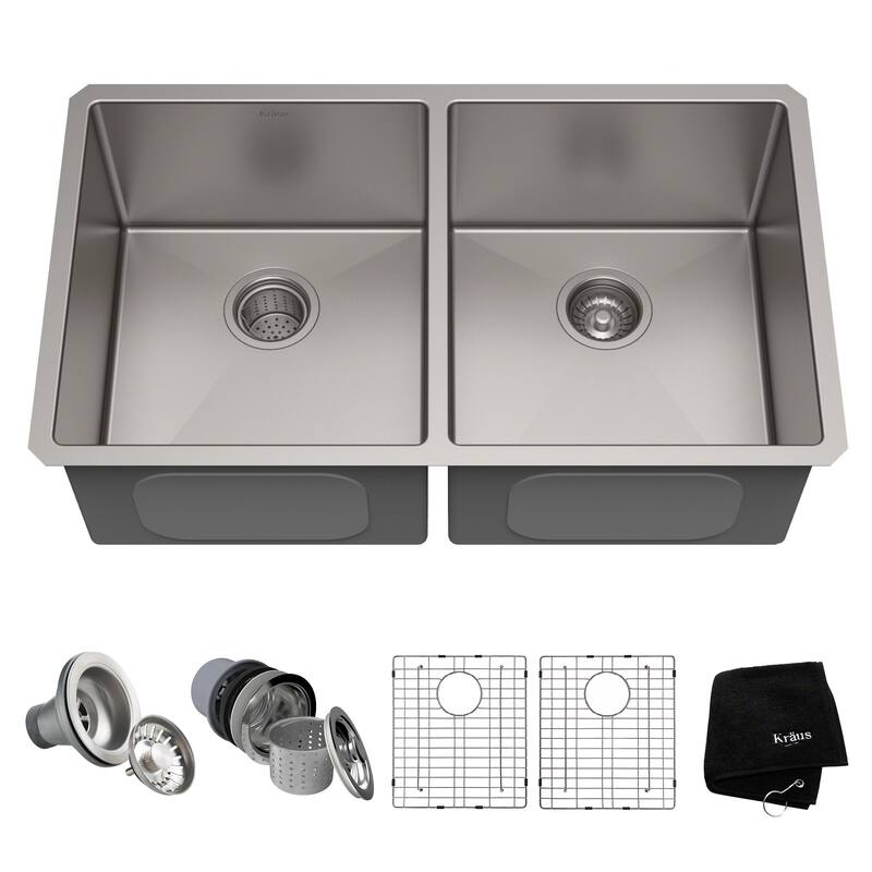 KRAUS Standart PRO Stainless Steel 33 in 50/50 Undermount Kitchen Sink