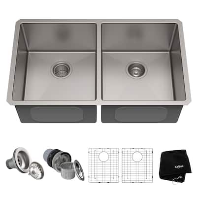 KRAUS Standart PRO Stainless Steel 33 in 50/50 Undermount Kitchen Sink