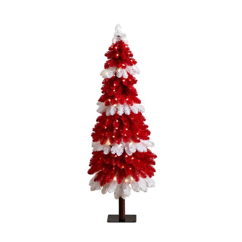 Pre-Lit Peppermint Artificial Pine Christmas Tree - 5’ - Warm White LED Lights - 5 Foot