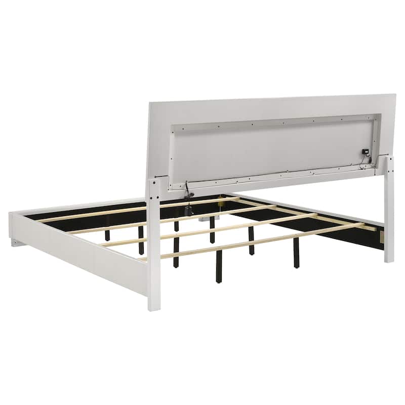 King Size MDF Eastern Panel Bed with LED Lights and Slatted Design