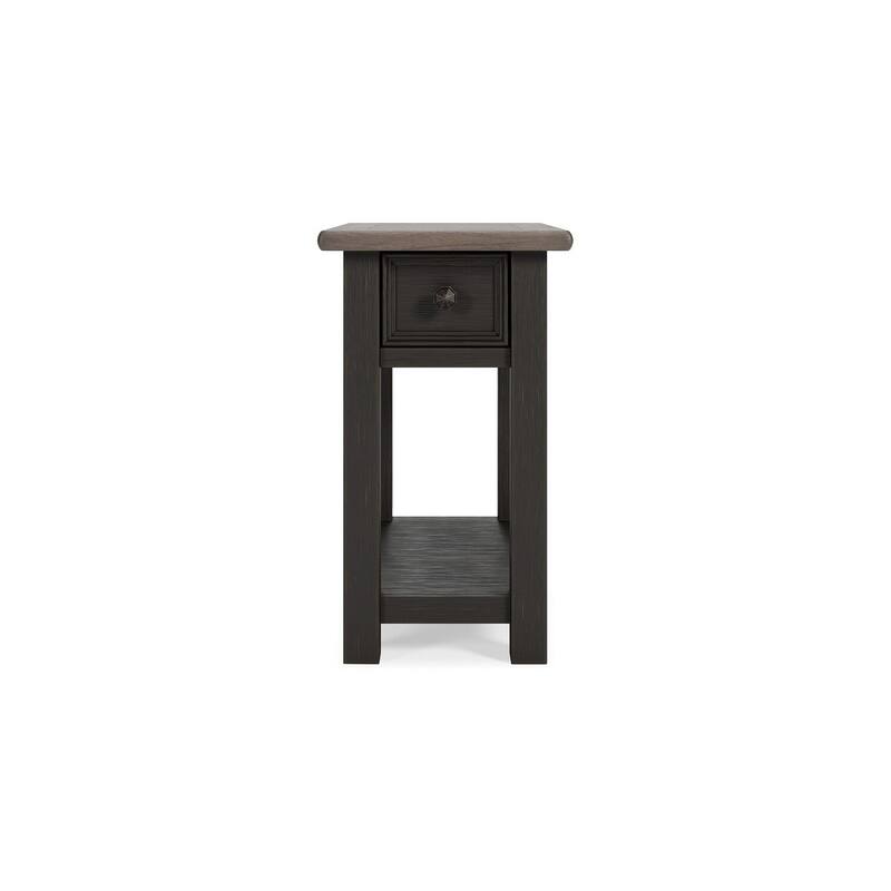 14.13 in. Gray and Black Rectangle Wood End Table with USB Charging Ports