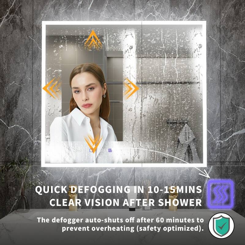 MEDUNJESS Double Opening Frameless Bathroom Mirror Cabinet with Defogging