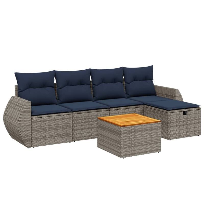 vidaXL Patio Sofa Set with Cushions Outdoor Furniture 6 Piece Poly Rattan - 21.7" x 24.4" x 27.2"