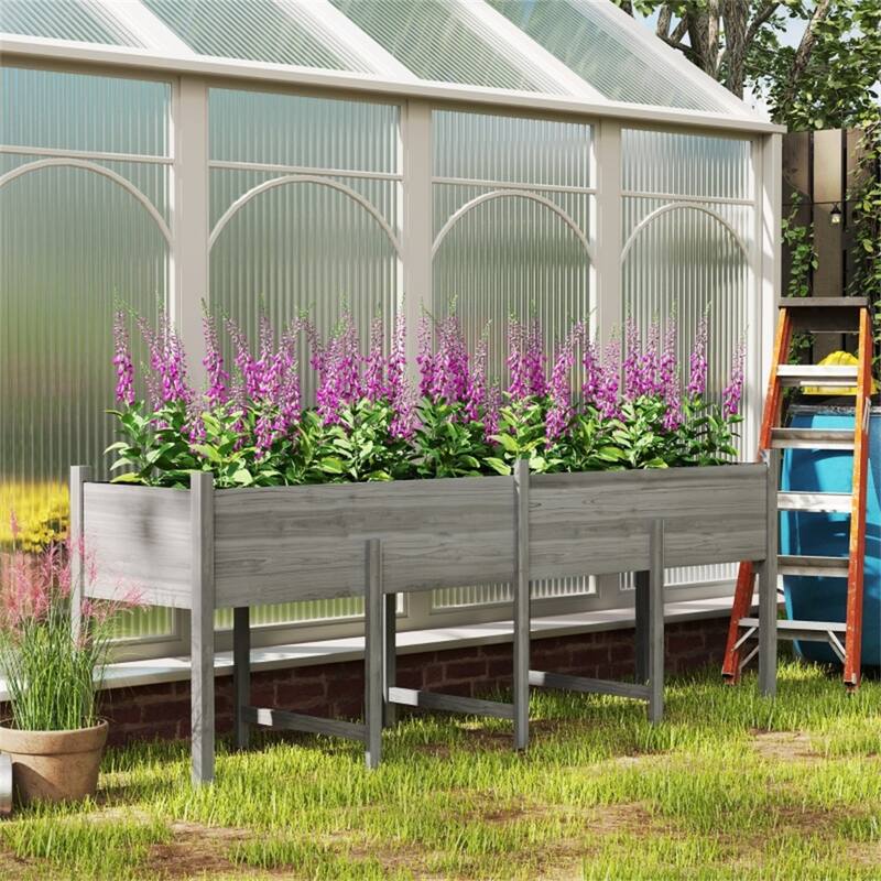 Elevated Outdoor Fir Wood Planter Box for Vegetables Herbs and Flowers with Drainage System - 88.5" L x 21.75" W x 31.5" H
