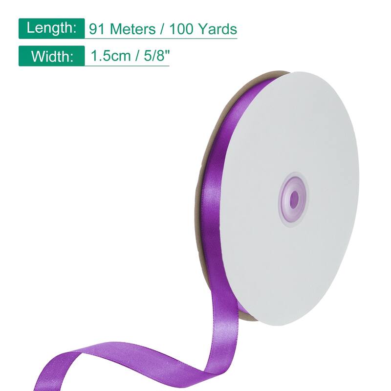 Satin Ribbon, 100 Yards Single Face Polyester Satin Ribbon - Purple - 5/8 Inch
