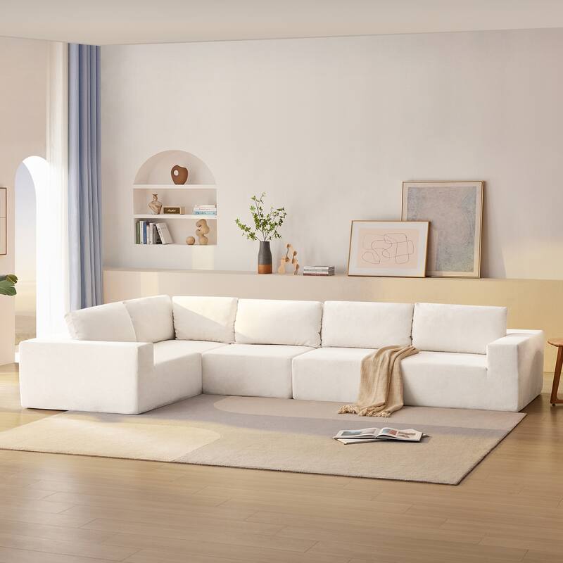 147" Modular Sofa, No Assembly, Free Combo, L-Shaped, Cloud Upholstered, Beige Fabric for Living & Bedroom