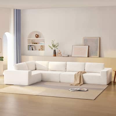 147" Modular Sofa, No Assembly, Free Combo, L-Shaped, Cloud Upholstered, Beige Fabric for Living & Bedroom