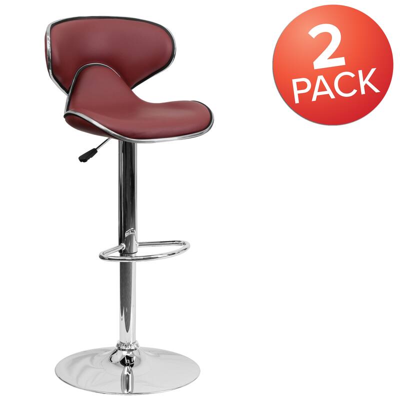 2 Pack Contemporary Mid-Back Vinyl Adjustable Height Barstool with Chrome Base - 16"W x 17.5"D x 34.5" - 43"H