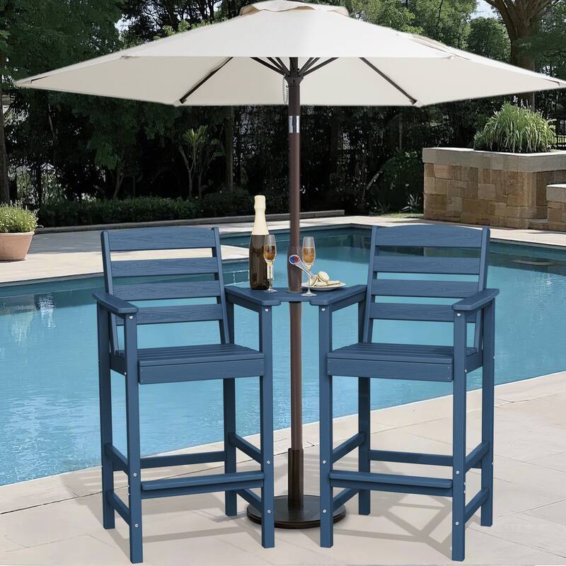 HDPE 2-Piece High Bar Stool Set with Umbrella-Compatible Connecting Panel