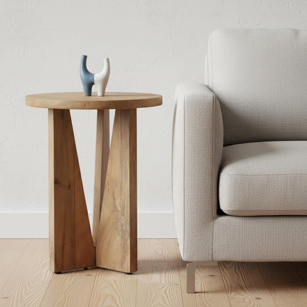 HomeRoots 22" Natural Distressed Solid Wood Round End Table - 18.00 in. x 22.00 in. x 18.00 in.