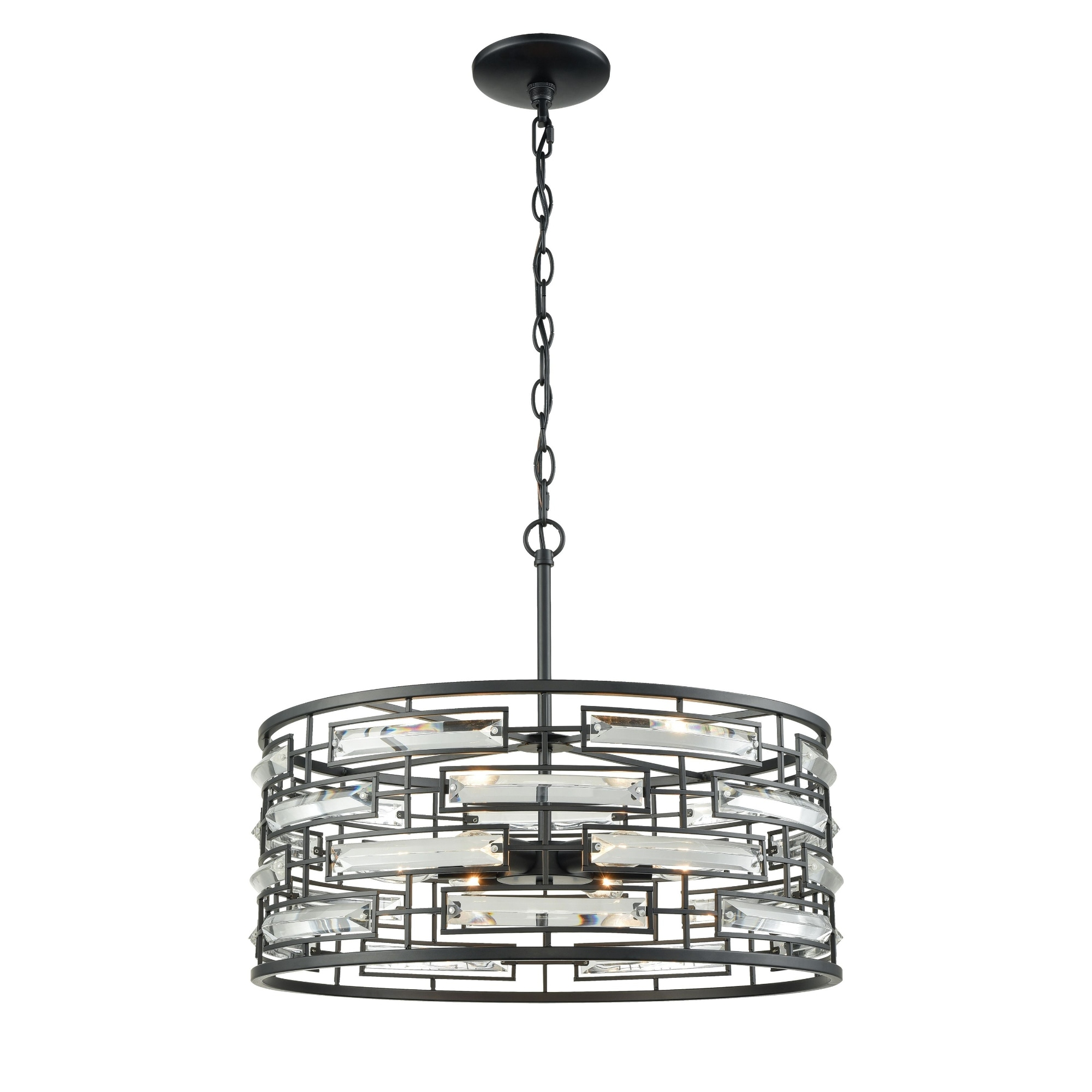 6-Light Beveled Crystals Ceiling Chandelier - 20" - Matte Black