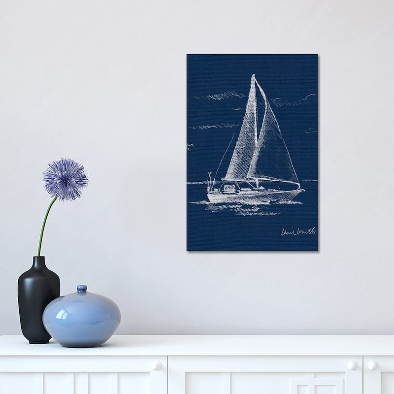 iCanvas "Sailboat on Blue Burlap I" by Lanie Loreth Canvas Print - 18x12x1.5