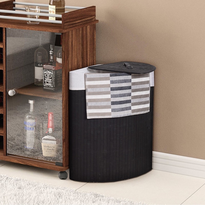 Costway Corner Bamboo Hamper Laundry Basket Washing Cloth Bin Storage