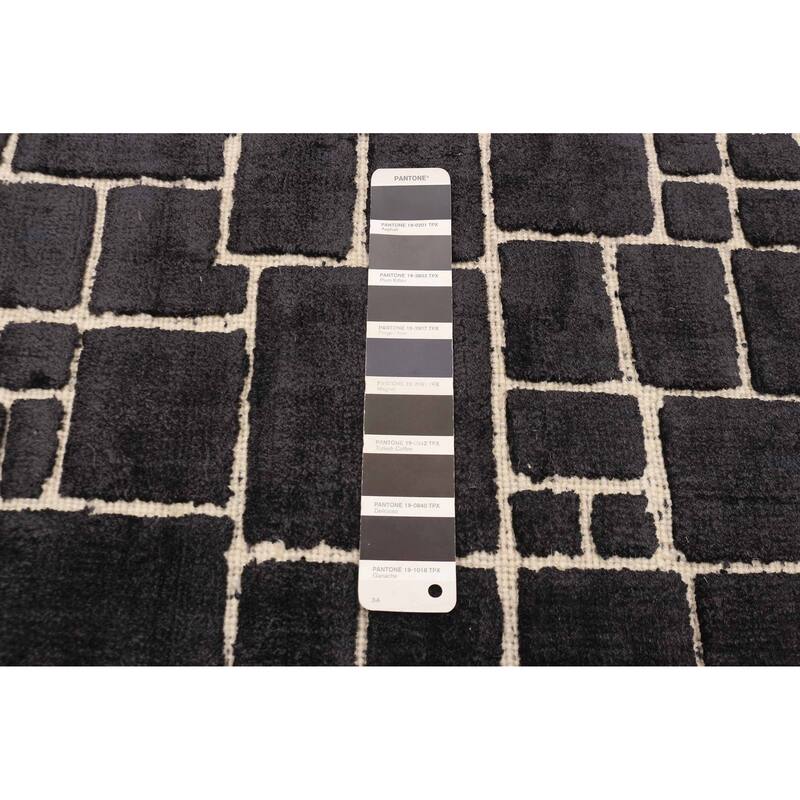 ECARPETGALLERY Hand Loomed Elysian Black Viscose, Wool Rug - 5'0 x 7'2