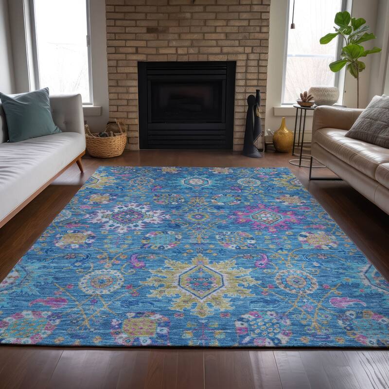 Machine Washable Indoor/Outdoor Boho Traditional Chantille Rug