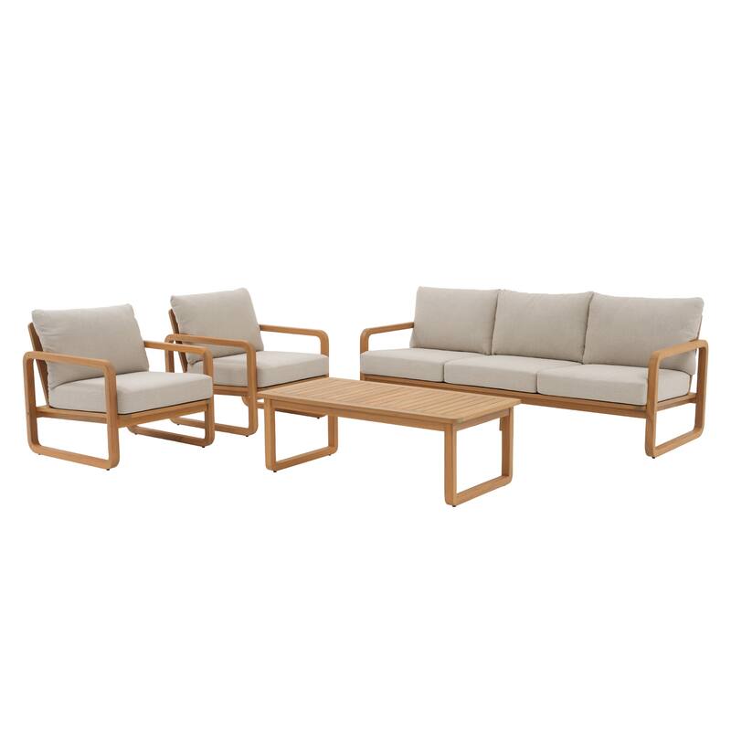 4-Piece Outdoor Conversation Set with Coffee Table in Acacia Wood