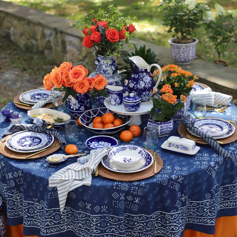 Euro Ceramica Blue Garden Stoneware Hand-painted 2.7 LT Pitcher with Handle - 8.7 in. x 7.1 in. x 10 in.