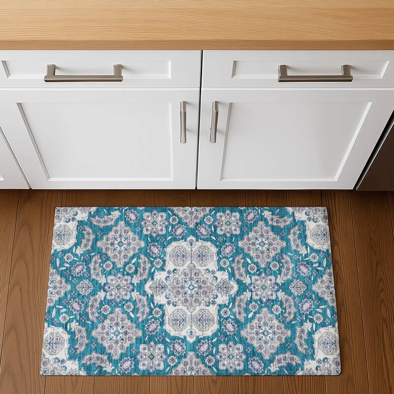 Premium Washable Super Soft Classic Traditional Mayfield Rug - Teal - 1'8" x 2'6"