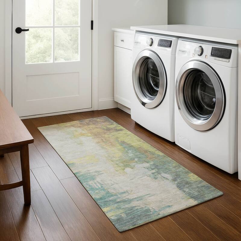 Premium Washable Super Soft Abstract Brushstroke Mayfield Rug - Seafoam - 2'3" x 7'6"