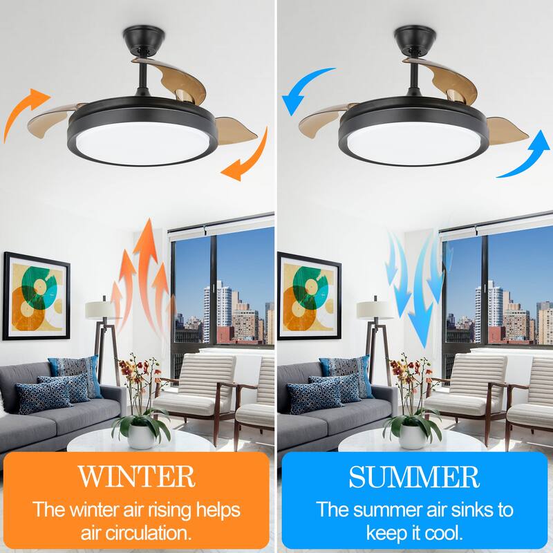 Cusp Barn 42-In Retractable Ceiling Fan with Remote Control Modern 3-Blade CCT LED Dimmable Lighting
