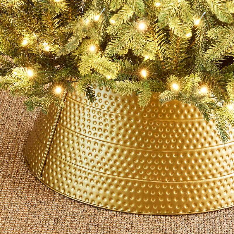 Glitzhome 26"D/22"D Hammer-harden Textured Metal Christmas Tree Collars