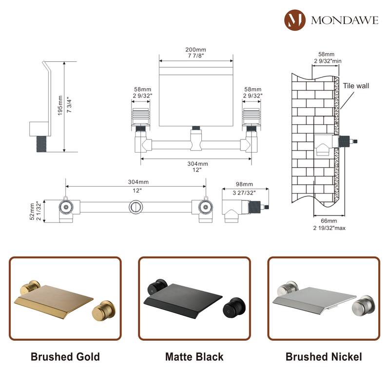 8 Inch Widespread Brushed Gold Waterfall Basin Faucet Deck Mounted