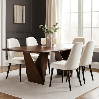 Rumy Dining Table, Diamond Profile Edges, Brown Solid Wood, 83 Inch