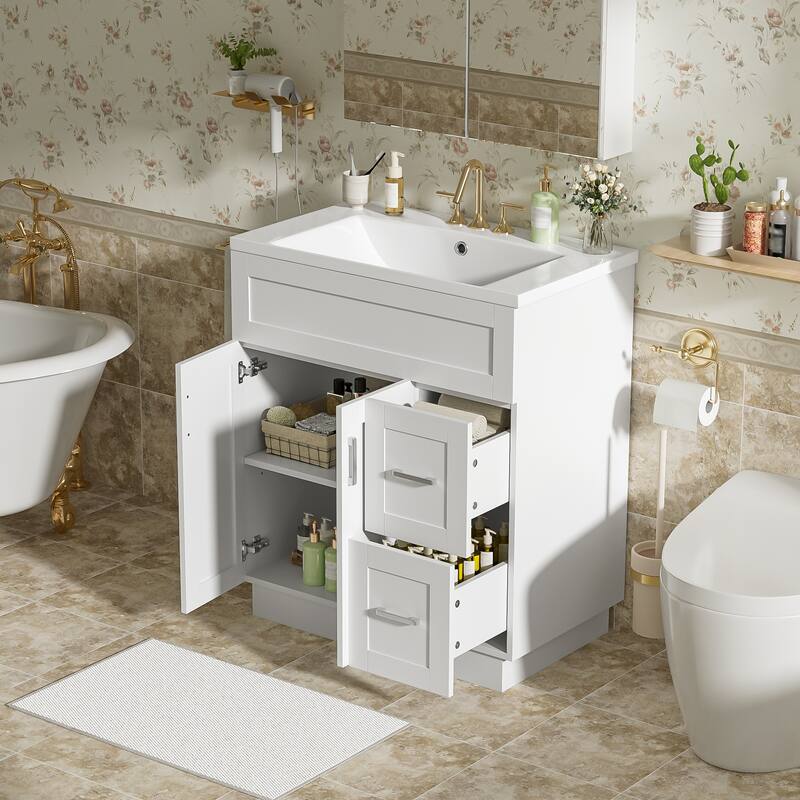 30" Bathroom Vanity Cabinet with 2 Doors & 2 Drawers, Soft-Close Hidden Slides and Adjustable Shelf