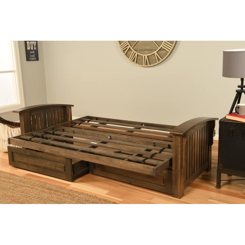 Somette Washington Queen-size Storage Futon Frame in Rustic Walnut (Mattress not included)