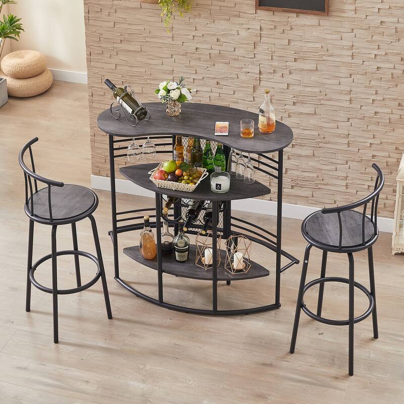 VECELO Home Bar Unit, Liquor Bar Table with 2-Tier Storage