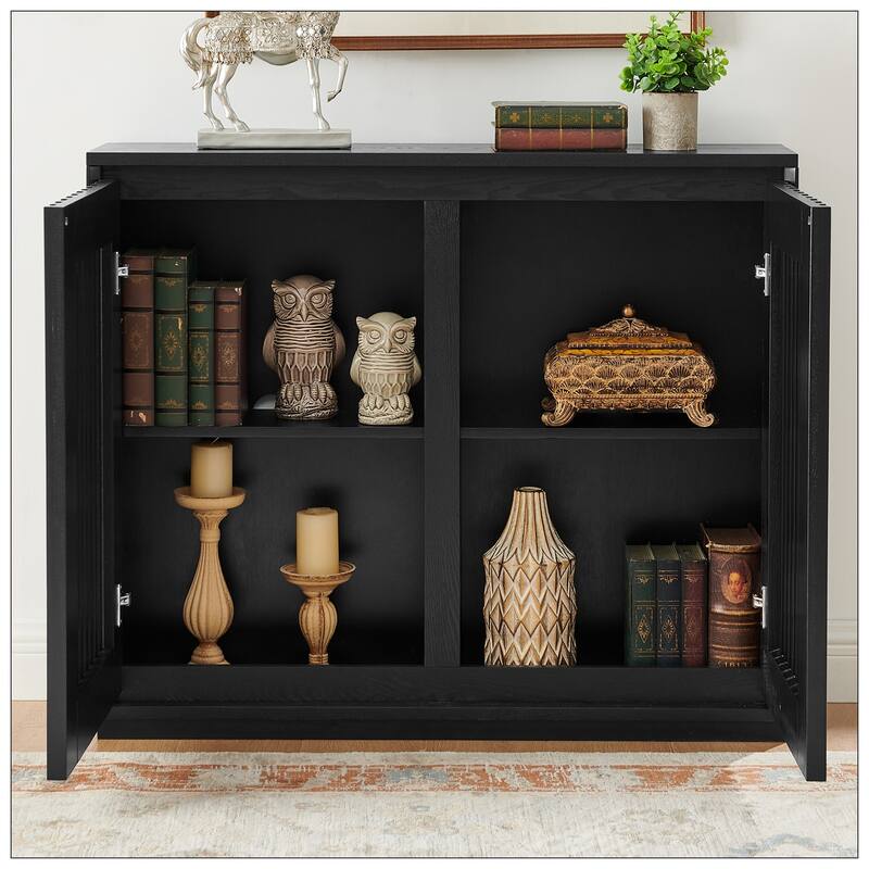 Mid Century Modern Fluted Hollowed Out Sideboard Cabinet