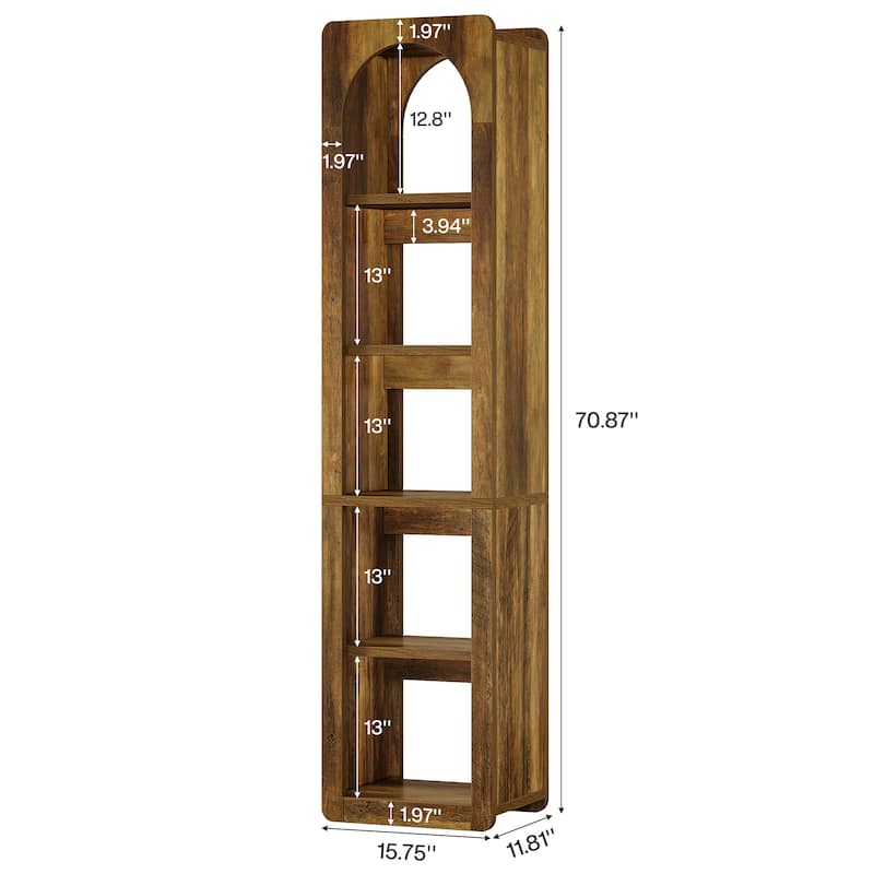 5-Tier Slim Corner Vertical Bookcase with Open Storage Shelves - 2