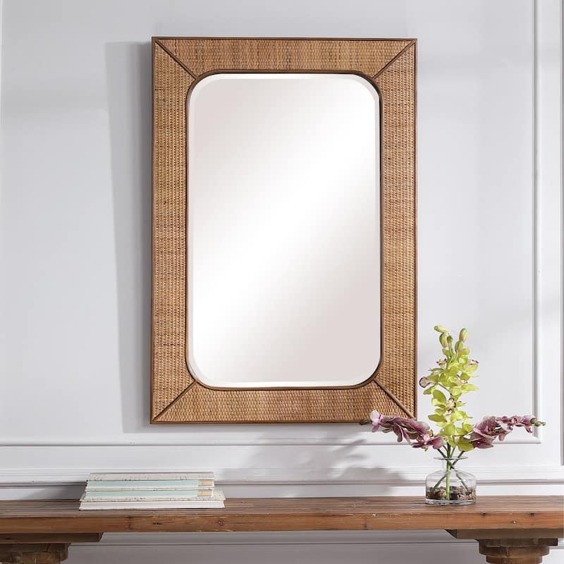 Uttermost Tahiti 42" x 28" Rattan Framed Tropical Bathroom Wall Mirror