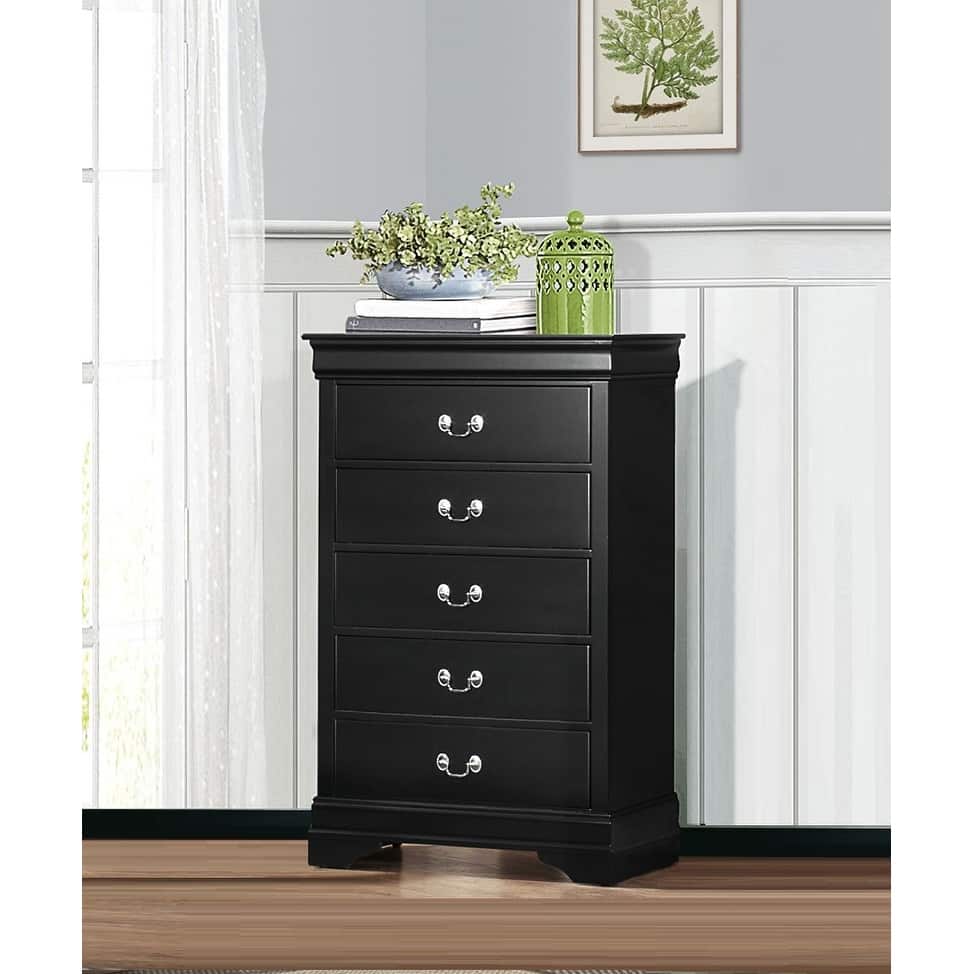 Traditional 5-Drawer Storage Chest, Black Finish, Classic Design Bedroom Furniture