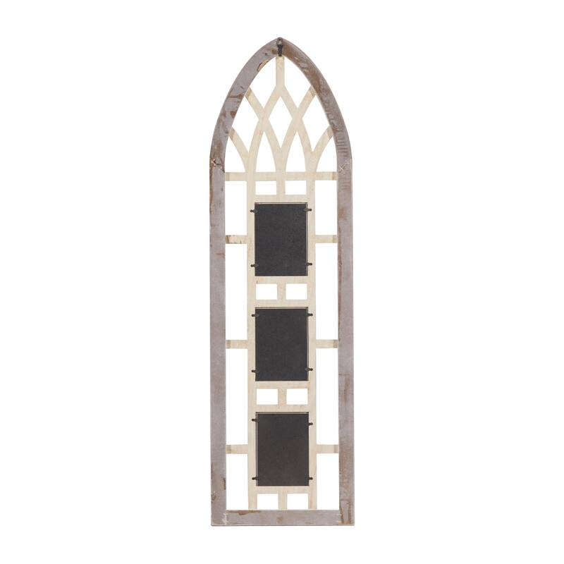 Wooden Slim Arched Window Inspired 3 Slot Wall Photo Frame - Light Brown - Roche River Decor