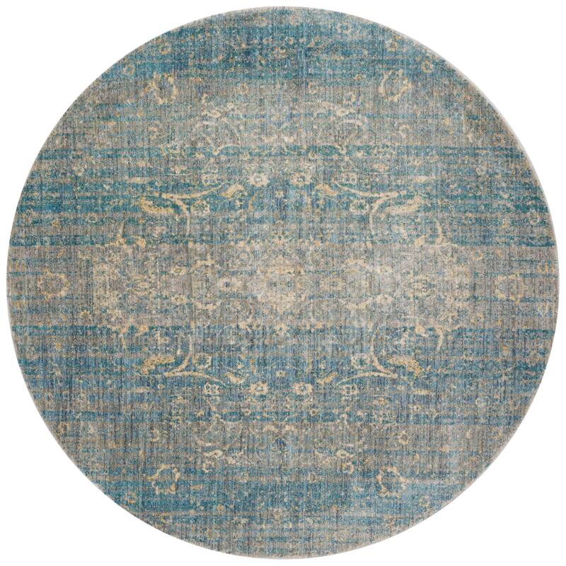Alexander Home Contessa Traditional Floral Scroll Distressed Rug - 7'1" x 7'1" Round - Light Blue/Mist - Round